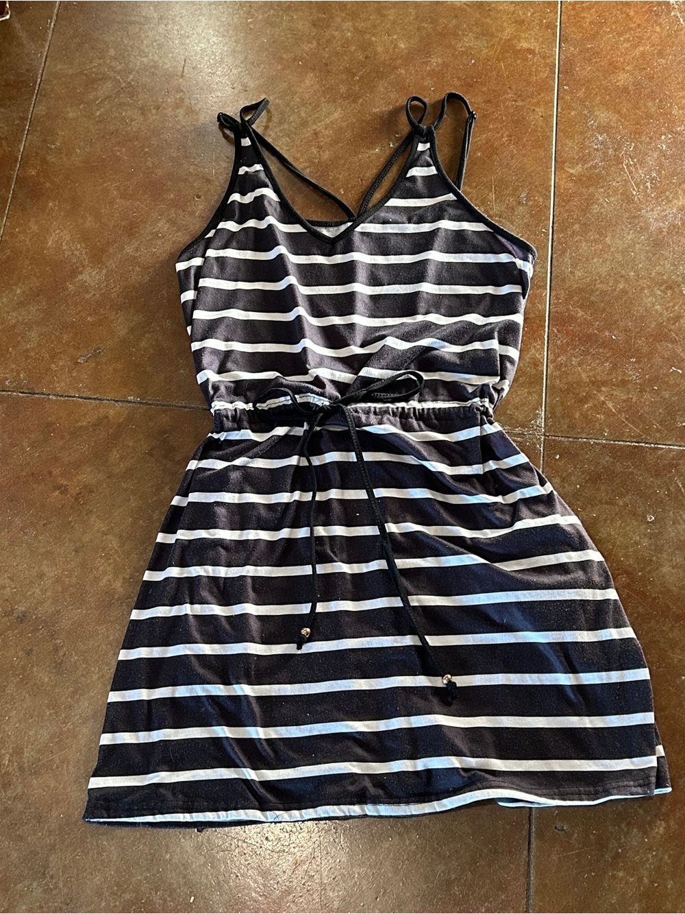 Striped Black and White Tie-Waist Mini Dress